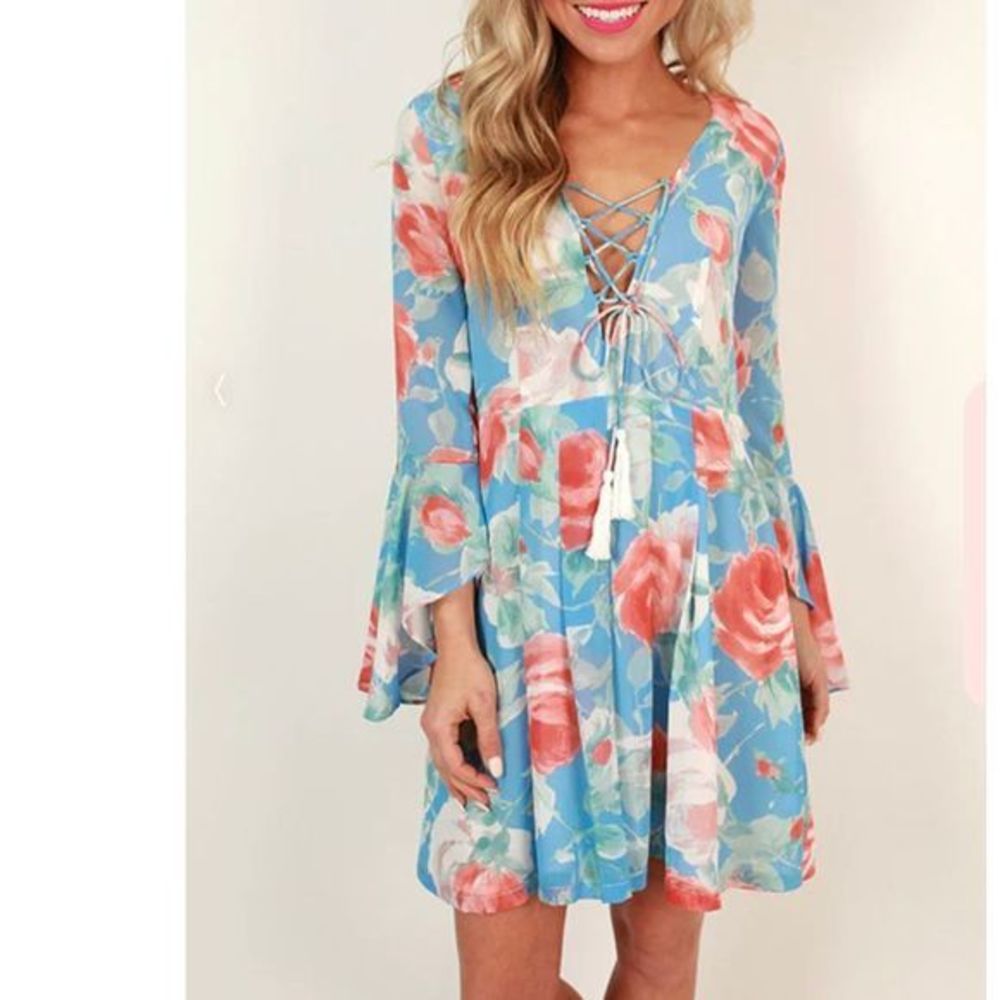 Olivaceous Blue Floral Mini Dress